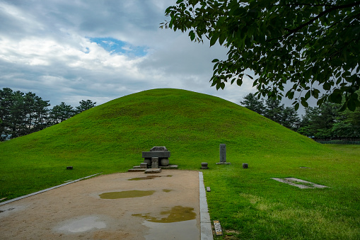 Gyeongju, South Korea - June 1, 2023: Daereungwon ancient tomb in Gyeongju, South Korea.