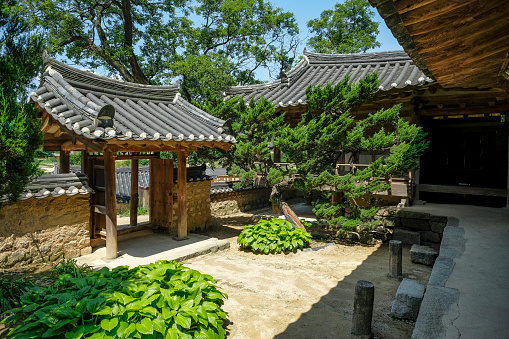 Gyeongju, South Korea - June 3, 2023: View of Yangdong Folk Village in Gyeongju, it is a traditional village from Joseon dynasty, South Korea.