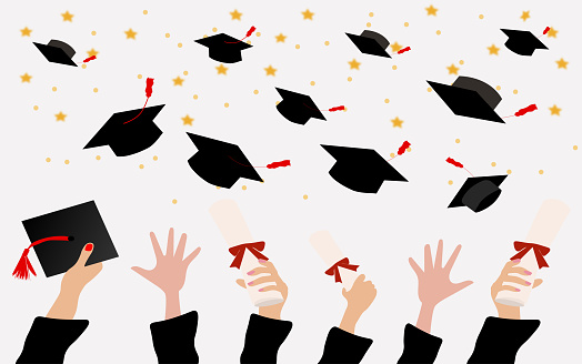 istock friends who graduated with cap and gown. Graduation class. cap throwing ceremony 1499175495
