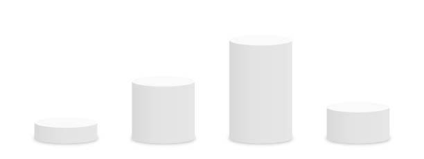 макет пьедестала и подиума в форме круглых колонн. пустая музейная сцена или макет пьедестала, изолированный на белом фоне. стенд для церем� - pedestal stock illustrations
