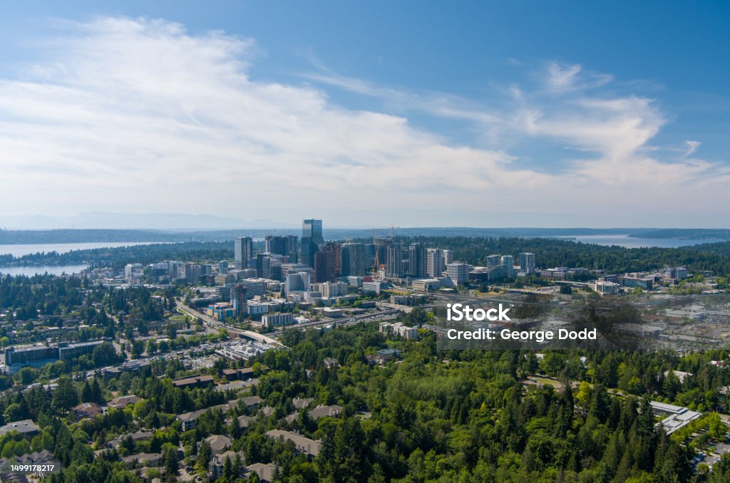 Aerial view of Bellevue, Washington Aerial view of Bellevue, Washington on a summer day Aerial View Stock Photo