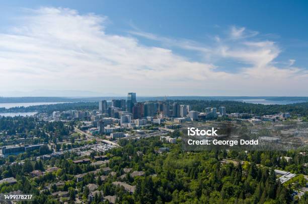 Aerial View Of Bellevue Washington Stock Photo - Download Image Now - Aerial View, Architecture, Beach