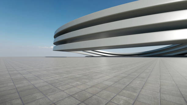 istock 3d render of abstract futuristic architecture with empty concrete floor. 1499179833