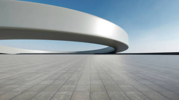 istock 3d render of abstract futuristic architecture with empty concrete floor. 1499179839