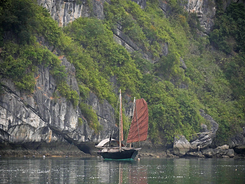 Vietnam, Quang Ninh Area, Halong Bay or Ha Long Bay Unesco World Heritage Site, Junk Boat