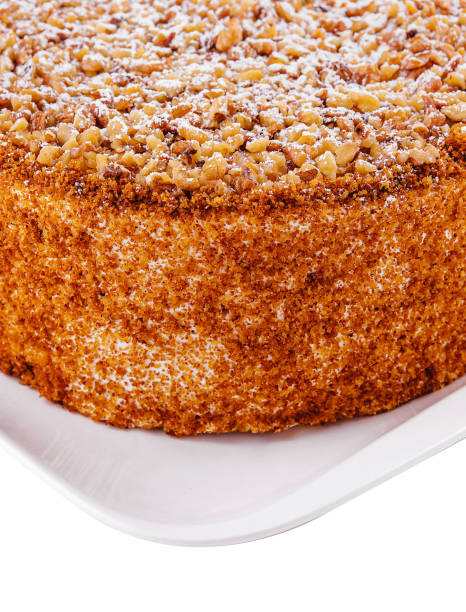 Homemade honey cake on white plate