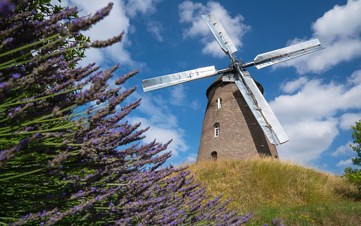 Panoramic image of windmill, Stommeln, North Rhine Westphalia, Germany