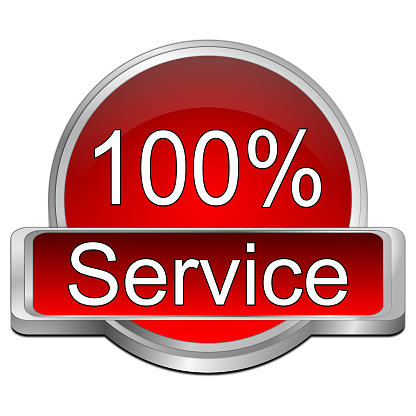 100% service button red - 3D illustration