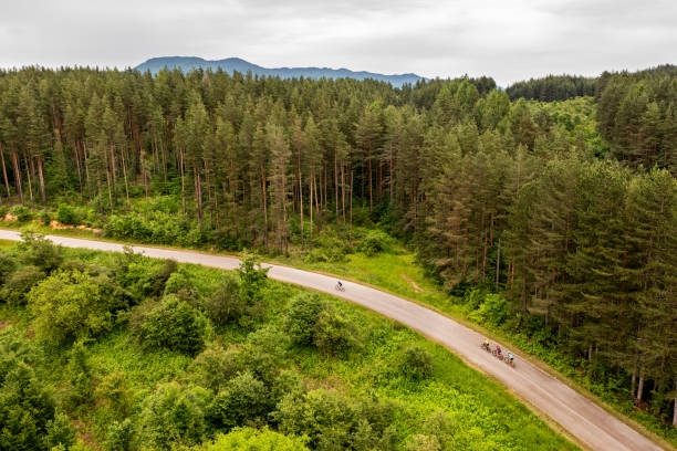 istock Road cyclist passing through beautiful mountain area 1499191504