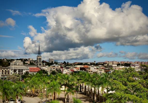 Panoramic view of the city of Fort de France in Martinique. Photo taken in Martinique in January 2020