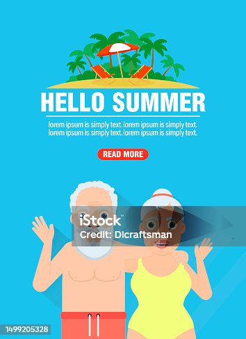 istock Hello summer with grandparents. Time to travel design flat 1499205328