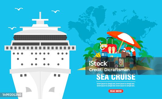 istock Sea cruise. Time to travel concept design flat 1499205340