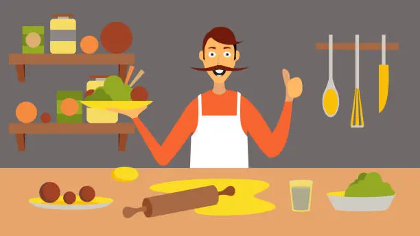 Vector illustration of Chef in kitchen