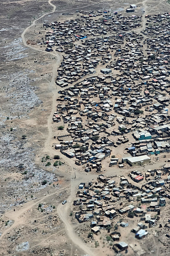 Settlements in Djibouti are seen from above near the airport.