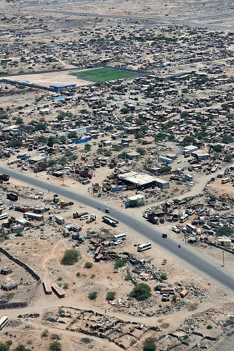 Settlements in Djibouti are seen from above near the airport.