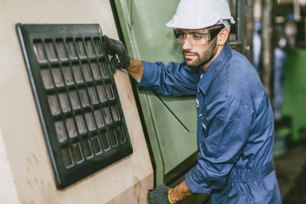istock Male Worker Hispanic Latin Indian people Engineer working with CNC Lathe Machine in Heavy metal Factory. 1499212827