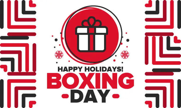 Vector illustration of Boxing Day. Day after Christmas Day, when gifts are given! This holiday is associated with shopping and sporting events. Celebrated annually in the Great Britain on December 26th. Vector illustration