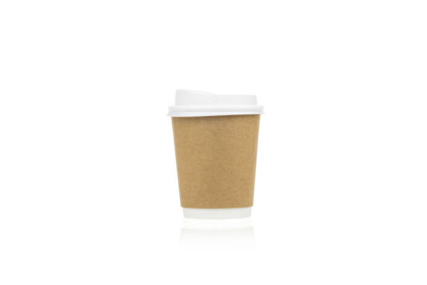 istock Empty paper cup with lid for coffee made from biodegradable brown paper isolated on white background with clipping path. template for advertising. 1499221211