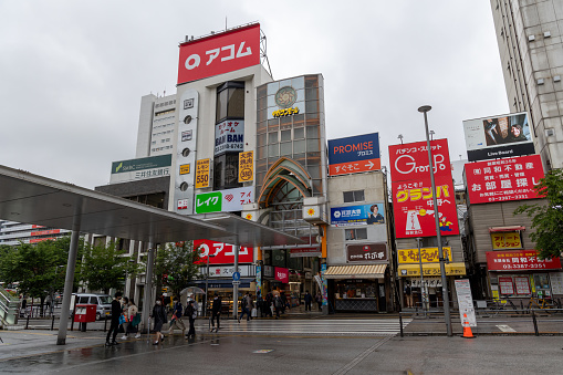Tokyo, Japan - May 23 , 2023 : People at Nakano Ward in Tokyo, Japan. The Nakano Sun Mall is the shopping street which connects Nakano Station.