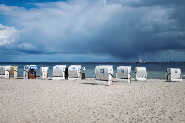 Sandy beach on the coast of the Baltic Sea in Kiel in Germany stock photo