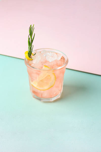 Pink Gin Cocktail with Rosemary stock photo