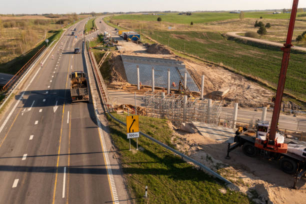 istock Drone photography of highway bridge being built during spring day 1499230176