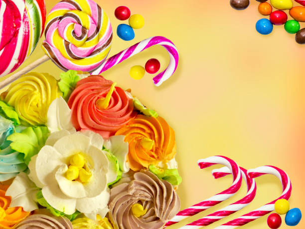 istock Frame made of cakes and sweets on a colored background. 1499230272