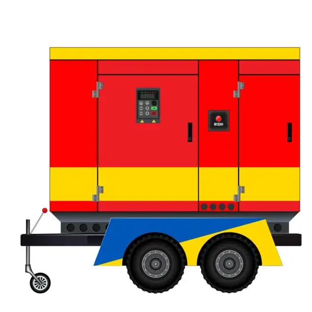 Vector illustration of Generator on trailer. Side view. Vector graphics