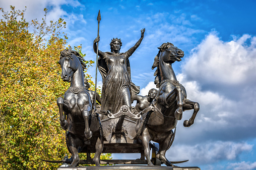 London, United Kingdom - 20 October, 2015: Monument in memory of Queen Boudicca of the British tribe Iceni, who led revolt against the Romans in AD 60-61.