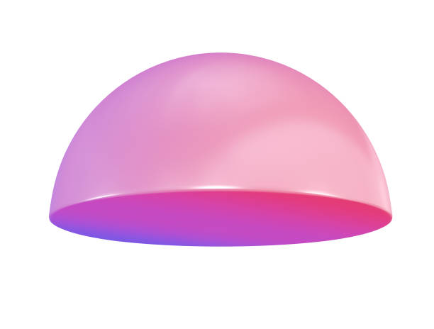 3d object semisphere metal geometric shape. Realistic glossy pink and lilac gradient luxury template decorative design illustration. Minimalist bright semi sphere half circle volumed round mockup isolated with clipping path. objeto 3d semiesfera forma geométrica metálica. ilustración realista de diseño decorativo de plantilla de diseño decorativo de degradado rosa brillante y lila. maqueta redonda semiesfera semiesfera brillante minimalista aislada con trayectoria de reco