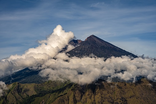 An awe-inspiring view of Rinjani volcano on Lombok island, Indonesia