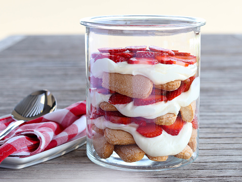 Strawberry and cream dessert – trifle in a jar
