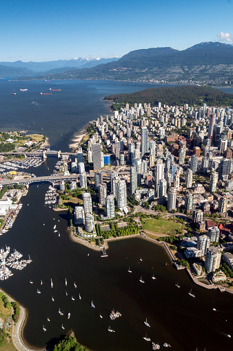 Seaplane view of Vancouver, BC. Largest cities in Canada.