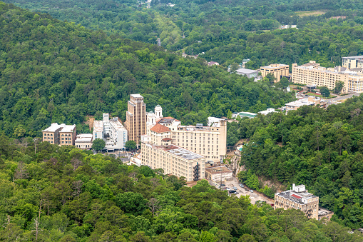 Aerial view over the town of Hot Springs, Arkansas