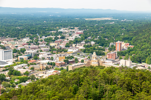 Aerial view over the town of Hot Springs, Arkansas