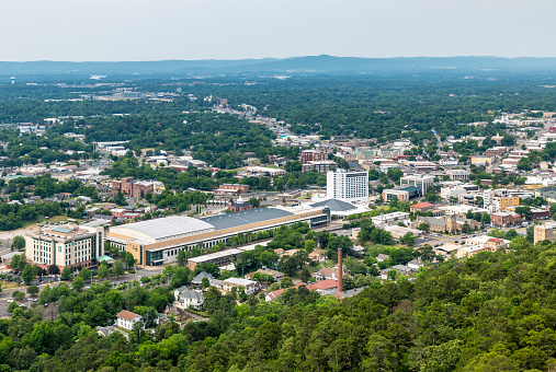 Hot Springs, Arkansas, USA. Aerial view of the Hot Springs Conference Center and town