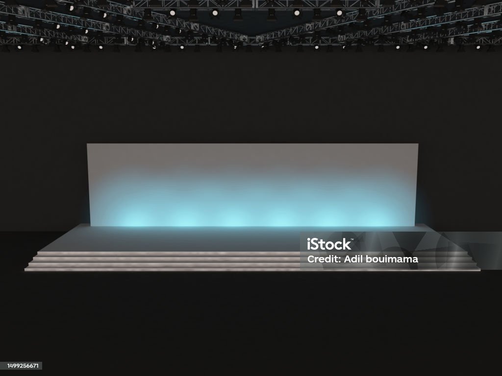 Event Empty Stage With Stairs In Front View A Rectangular Screen For ...