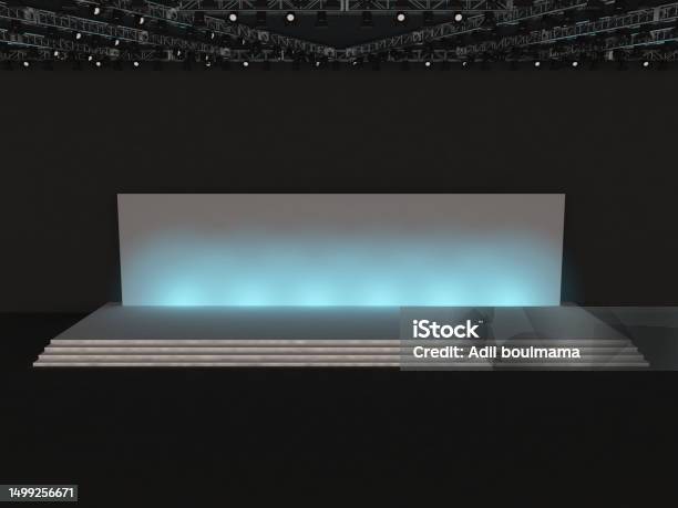 Event Empty Stage With Stairs In Front View A Rectangular Screen For ...