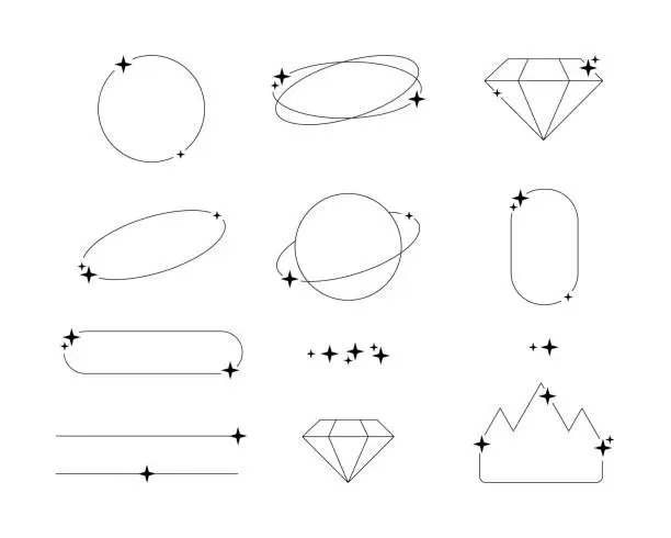 Vector illustration of Minimalistic linear frames and elements with stars, vector.