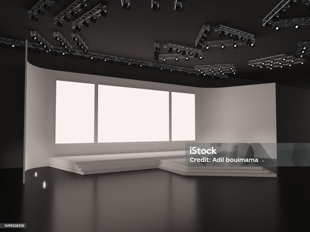 Rectangular Stage Rendering Event Empty Stage With Stairs In Perspective View A Rectangular Center ...