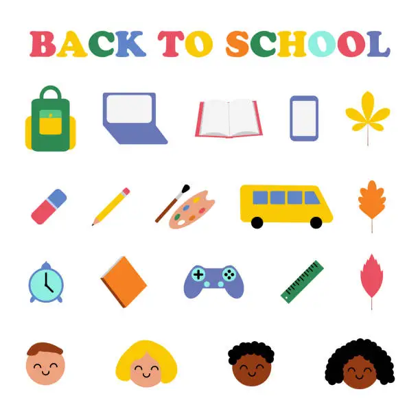 Vector illustration of Back to school, vector set.