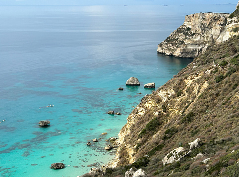 Panoramic view of mountain and sea on the sunny day. Sardinia. Italy.