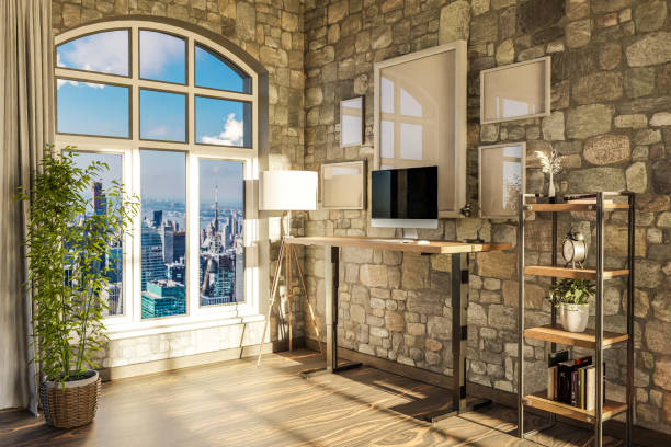 istock modern standing desk pc workplace in daylight downtown skyline office; home decoration desing and home office concept; 3D Illustration 1499259245