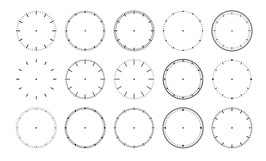 Clock Faces. Clock Dial. Empty Mechanical Watch Face Without Arrows and Numbers. Vector Set