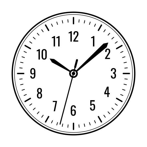 ilustrações, clipart, desenhos animados e ícones de mostrador do relógio. mostrador de relógio mecânico vazio com setas - marcas de minutos e horas. números árabes e romanos. vetor - timepeace