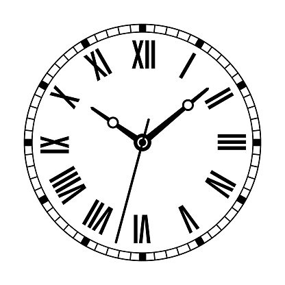 Clock Face. Clock Dial. Empty Mechanical Watch Face With Arrows - Minute and Hour Marks. Arabic and Roman Numbers. Vector