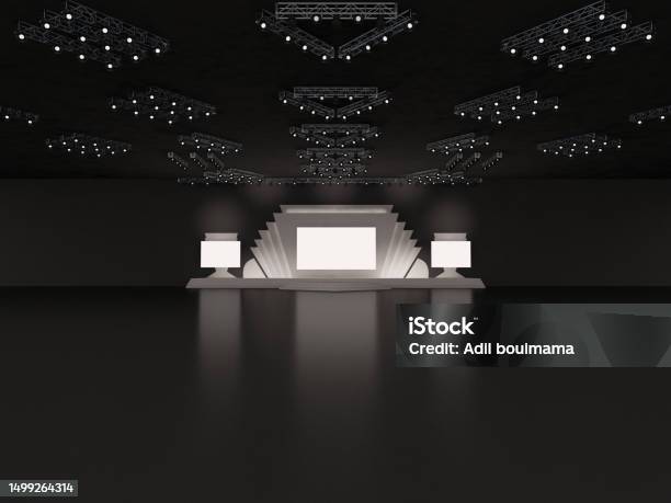 Event Empty Stage Design With Stairs Front View Center Rectangular Led ...
