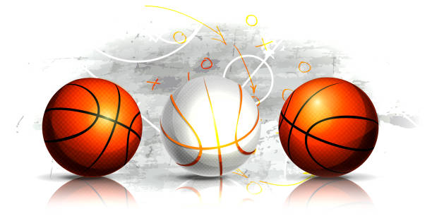 istock Sport and victory concept in private style. Basketballs with game strategy on abstract concrete grunge field. Stylish creative illustration. 1499271395