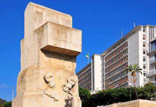 Algiers, Algeria: Government Palace, the main government building - a French colonial building designed by Jacques Guiauchain and Auguste Perret (1934) for the French Governor-General - Presently the seat of the Prime Minister and the Ministry of the Interior. The concrete block covers the WWI monument of the French period.