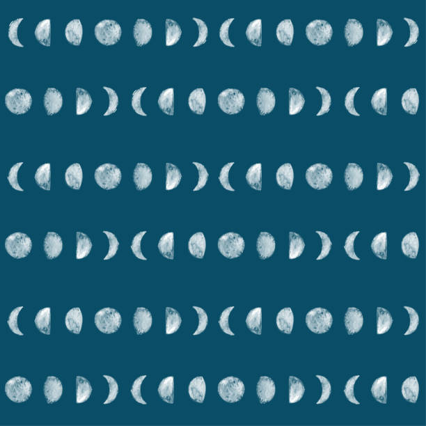 Seamless moon phase pattern vector art illustration